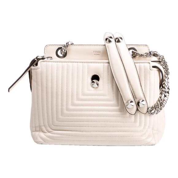 NEW: FENDI DotCom Click | Cream Lambskin Leather Satchel Bag with Chain Strap - Picture 1 of 9